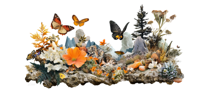 Surreal Nature Collage Composition on White Background