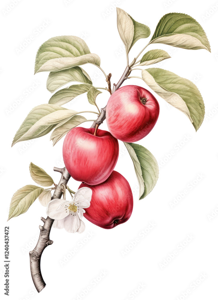 Sticker PNG Apple branch with flower Apple drawing apples fruit.