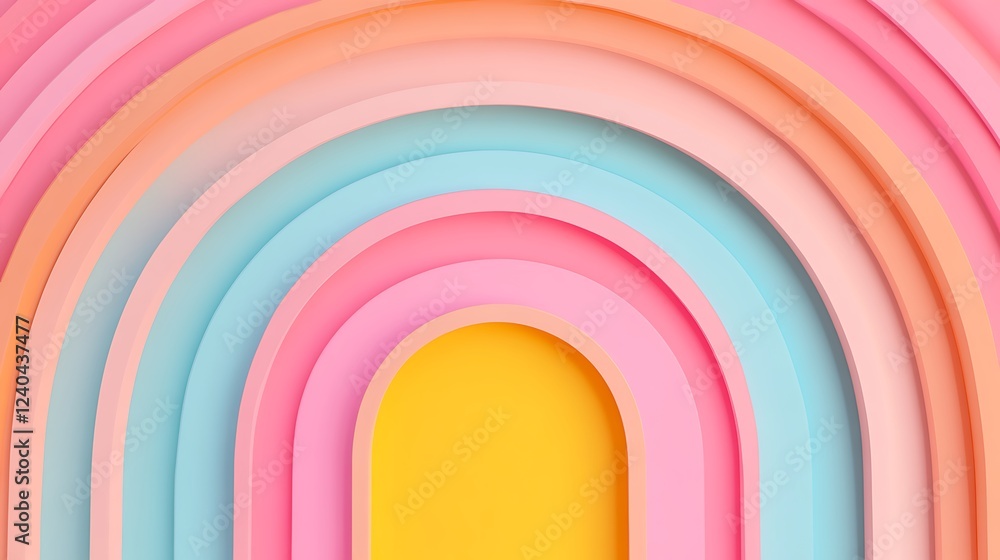 Poster colorful abstract layers creating a playful rainbow design with soft pastel tones in fresh and brigh