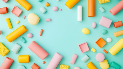 Colorful Abstract Shapes and Forms on a Soft Blue Background for Creative Design and Modern Art Projects