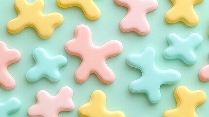 Obraz premium Colorful Abstract Shapes in Pastel Tones on a Soft Mint Background for Creative Projects and Designs