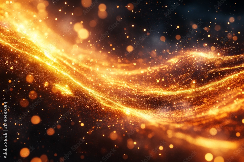 Poster Swirling golden light creating a dynamic abstract visual effect in a dark space