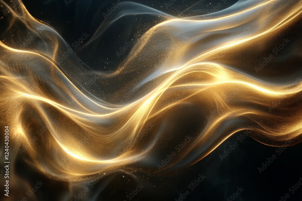 Fototapete Golden flowing waves create a mesmerizing abstract pattern in a dark background