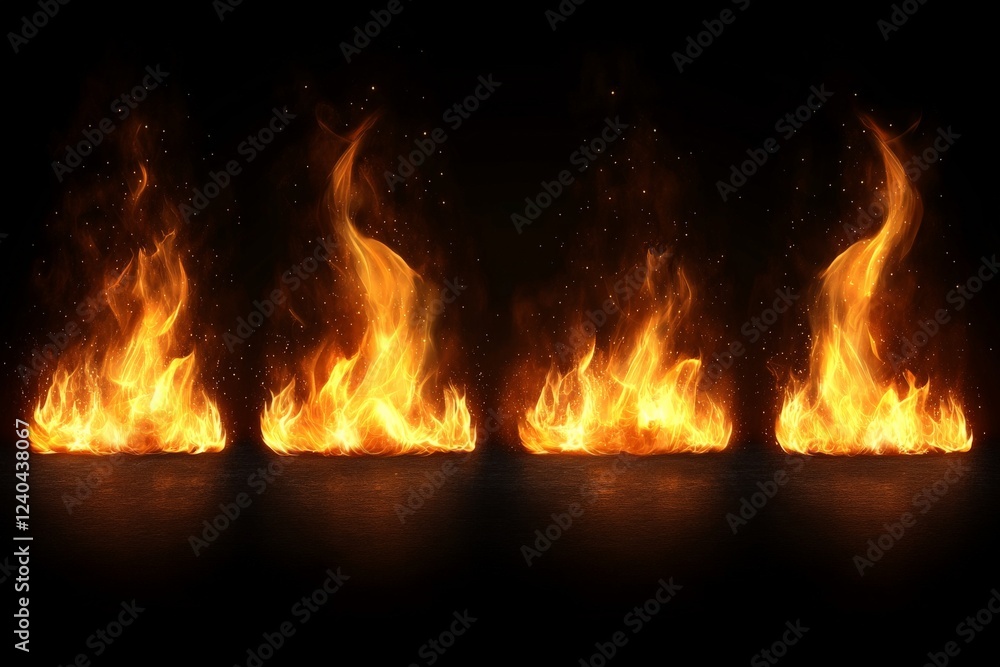 Poster flames dance in a mesmerizing display against a dark background creating a dramatic atmosphere