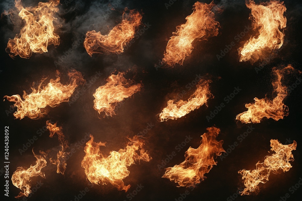 Aufkleber Flames dance against a dark backdrop, creating a mesmerizing and dynamic display of fire shapes and forms
