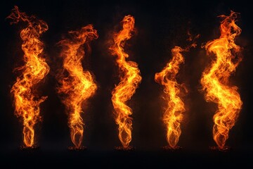 Dynamic flames dance in a captivating display of fiery shapes and forms against a dark background