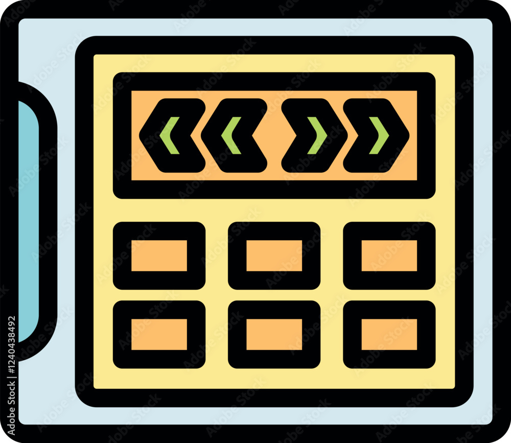Aufkleber close up of an electronic device displaying arrows and buttons, suggesting a calculator, control pan