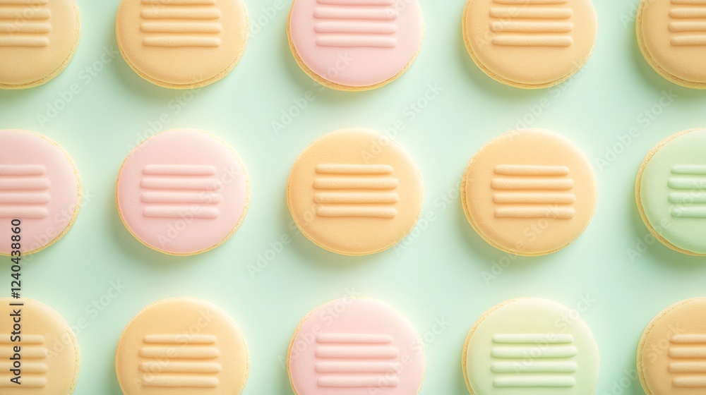 Poster colorful and playful round cookies on soft mint background with subtle texture and modern design ele