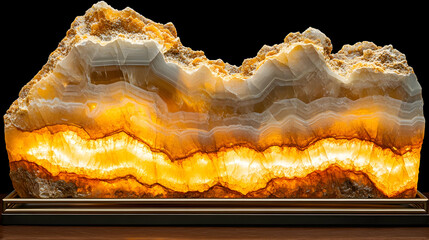 Obraz premium Glowing Agate Slice with Illuminated Layers and Natural Patterns
