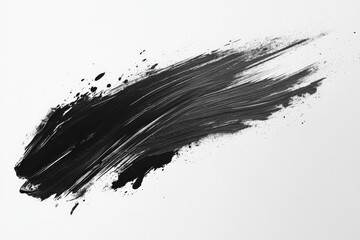 Black paint stroke on a white canvas with artistic flair and texture