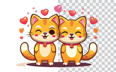 Simple flat vector two cute cat with love on a white background