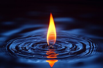 Fototapeta premium Flame dances on still water creating ripples under soft light at dusk