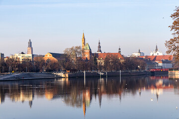 Panorama of Wroclaw, churches on the island of Tumski, Poland