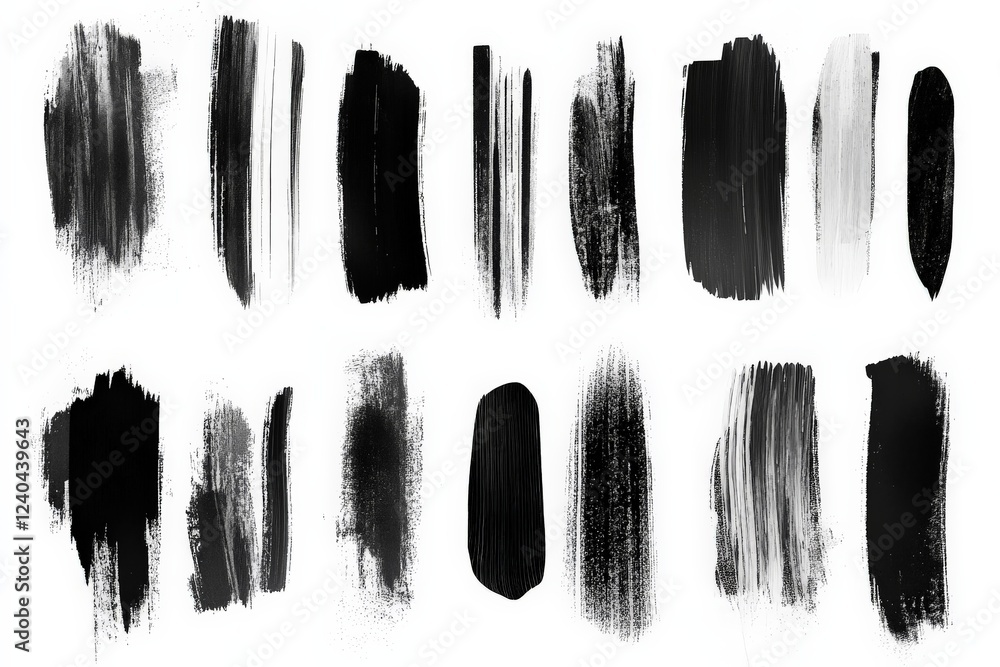 Poster Abstract black and white brush strokes showcasing various textures and patterns on a blank canvas
