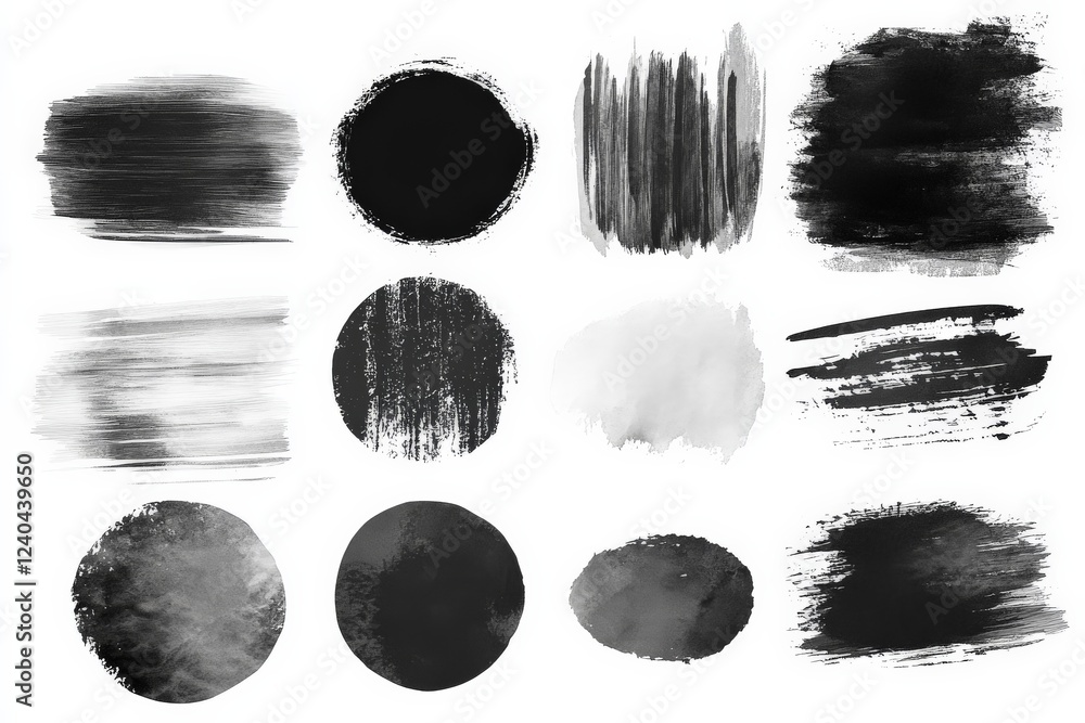 Poster various black and white brush stroke textures suitable for creative design projects and artistic app