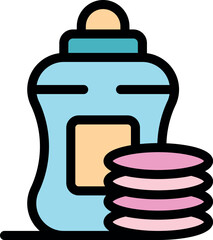 Fototapeta premium Makeup remover bottle with cotton pads, essential beauty products for cleansing and skincare routine