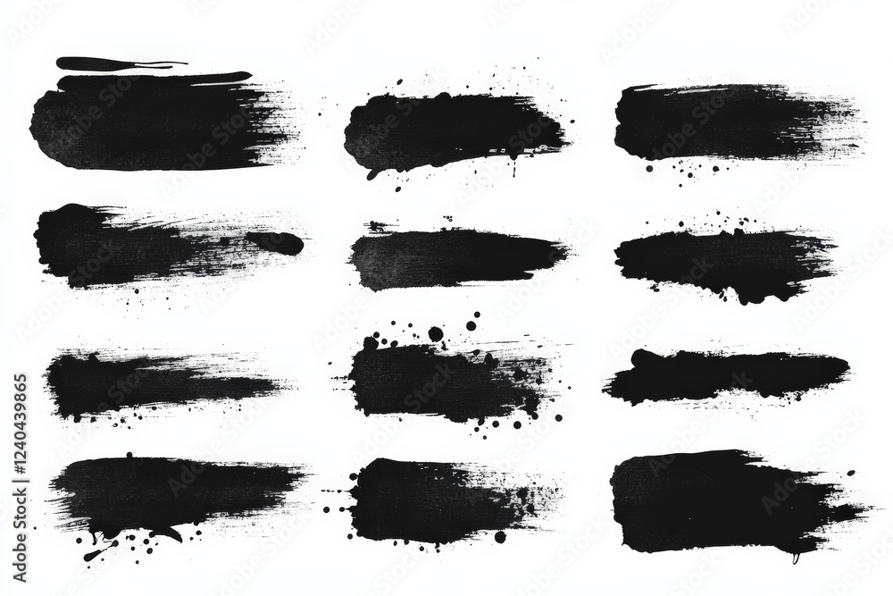 Aufkleber various black paint brush strokes on white background showcasing different artistic textures and pat
