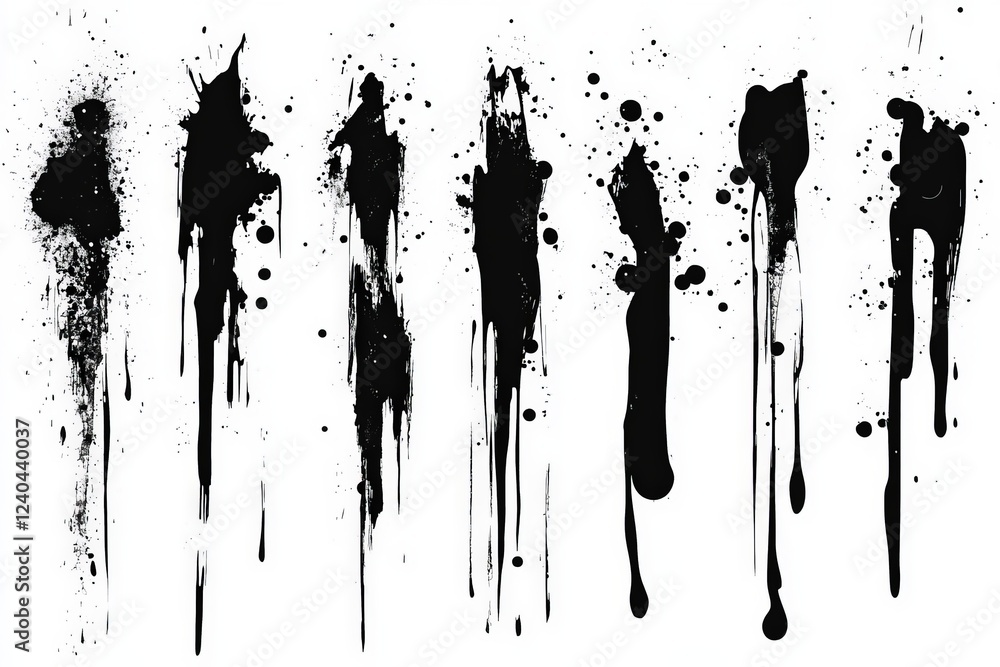 Poster creative black paint splashes and drips on a white background showcasing artistic expression and tex