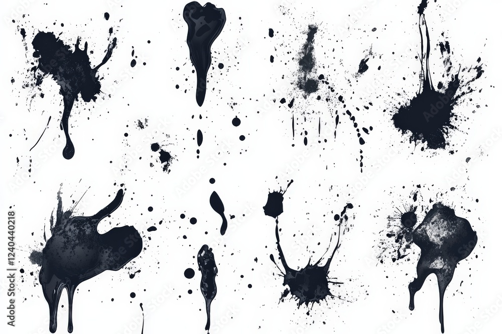 Poster abstract black ink splashes and stains on a white background for artistic design projects