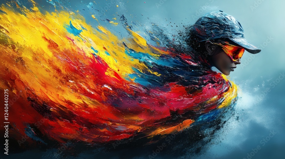 Aufkleber visually stunning rendering of a painter splashing vibrant paint creating an intricate female shape 