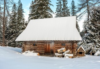 Zakopane: Zabytkowe chałupy, szałasy w Kuźnicach w zimowej aurze © Michal45