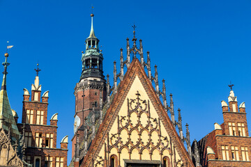 Colourful facades of old houses on the market square in Wroclaw, Poland