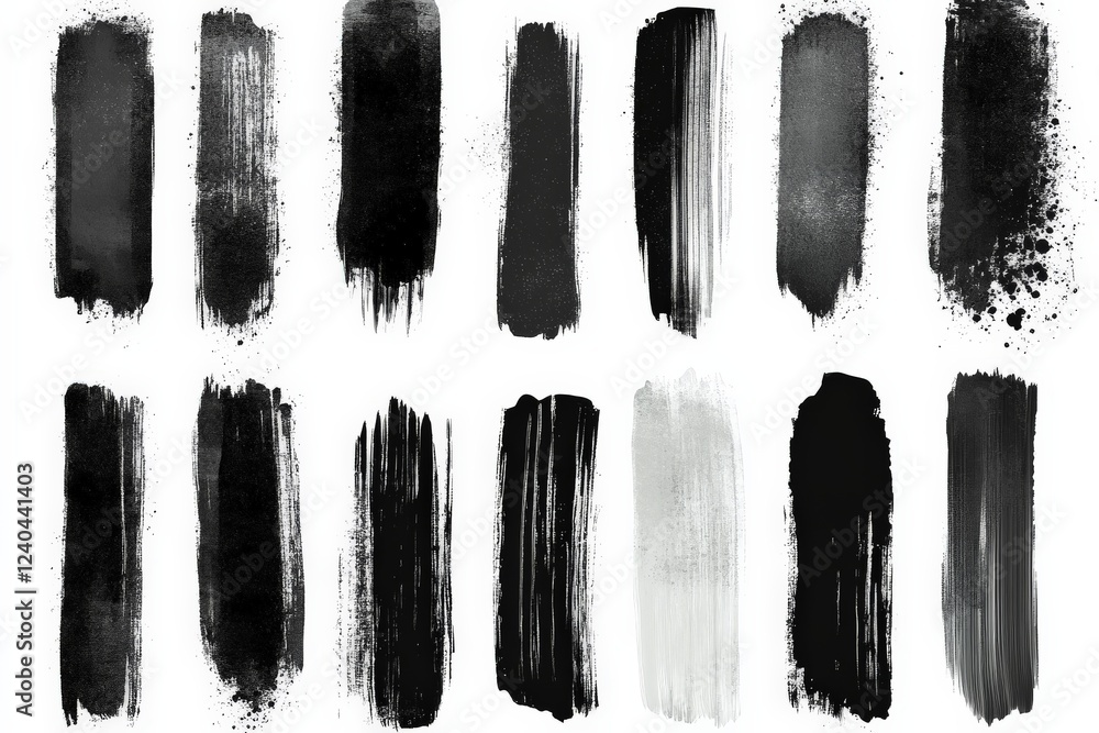 Leinwandbilder black and gray brush strokes create artistic texture and depth on a white background for design proj