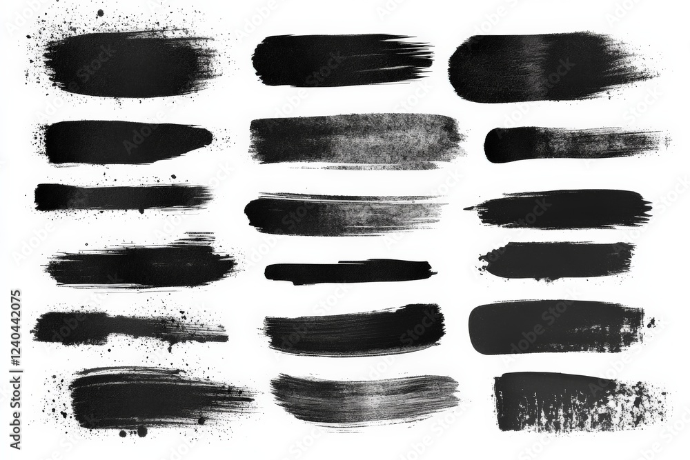 Aufkleber Bold black paint strokes arranged in various patterns and textures for artistic inspiration and design applications