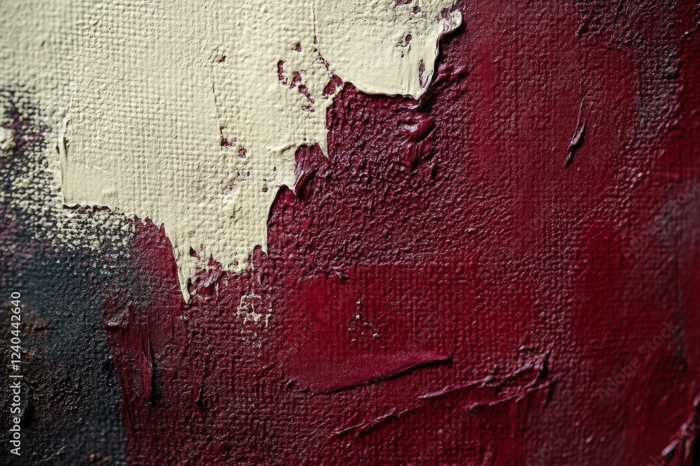 Poster abstract texture artwork showcasing layers of red and white paint on a canvas surface in a creative 