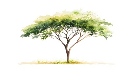 Fototapeta premium Watercolor Painting of a Single Green Tree