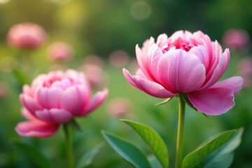 Fototapeta premium Peony flowers blooming in a serene landscape with soft colors and gentle atmosphere, floral arrangement, garden scene, flower blooms