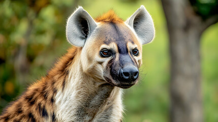 Obraz premium Portrait of a Hyena in Natural Habitat with Blurred Background