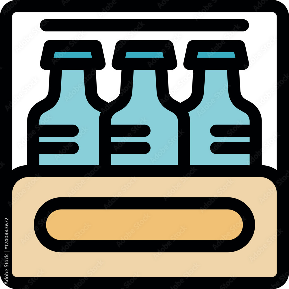 Poster three bottles standing in a cardboard box with a blank label, ready for branding or product placemen