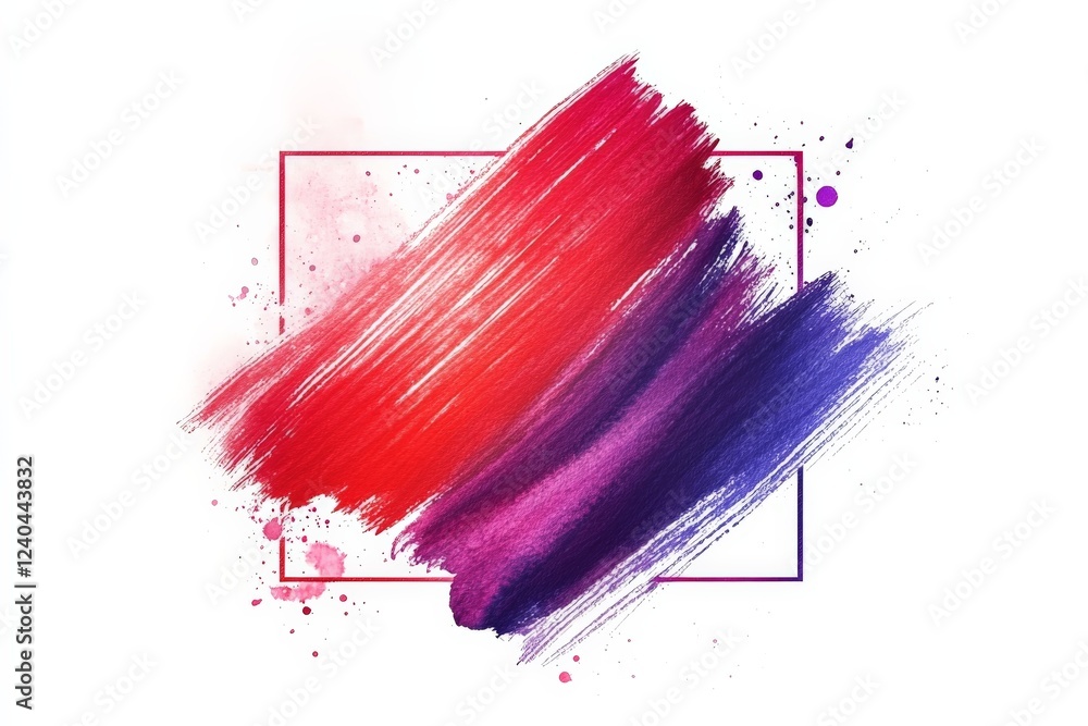 Aufkleber abstract artistic brush strokes in red and purple hues inside a square frame on a white background