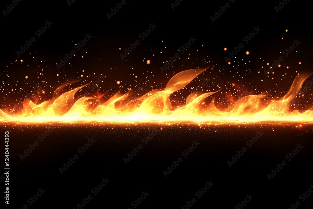 Poster Flames dancing with sparks against a dark background, creating a dynamic and mesmerizing display of fire