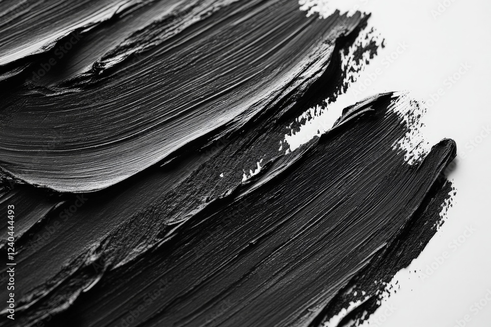 Poster Abstract painting with black acrylic strokes on white canvas showcasing artistic texture and layering technique