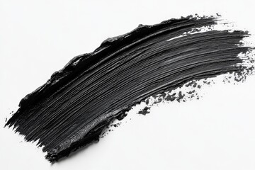 Black paint smear shows texture and depth on a white background in an artistic setting