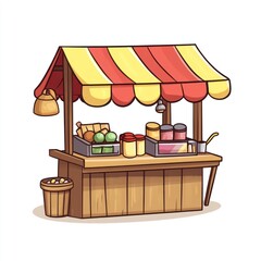 Wooden food stall selling fruits and preserves