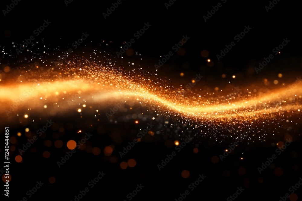 Poster golden wave of sparkling light captures the essence of elegance and movement in a dark background