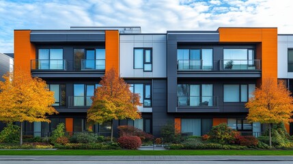 Charming Row of Multi Family Homes Surrounded by Lush Green Trees Creating a Welcoming Neighborhood Atmosphere with Beautiful Architecture and Inviting Curb Appeal in a Pleasant Community Setting