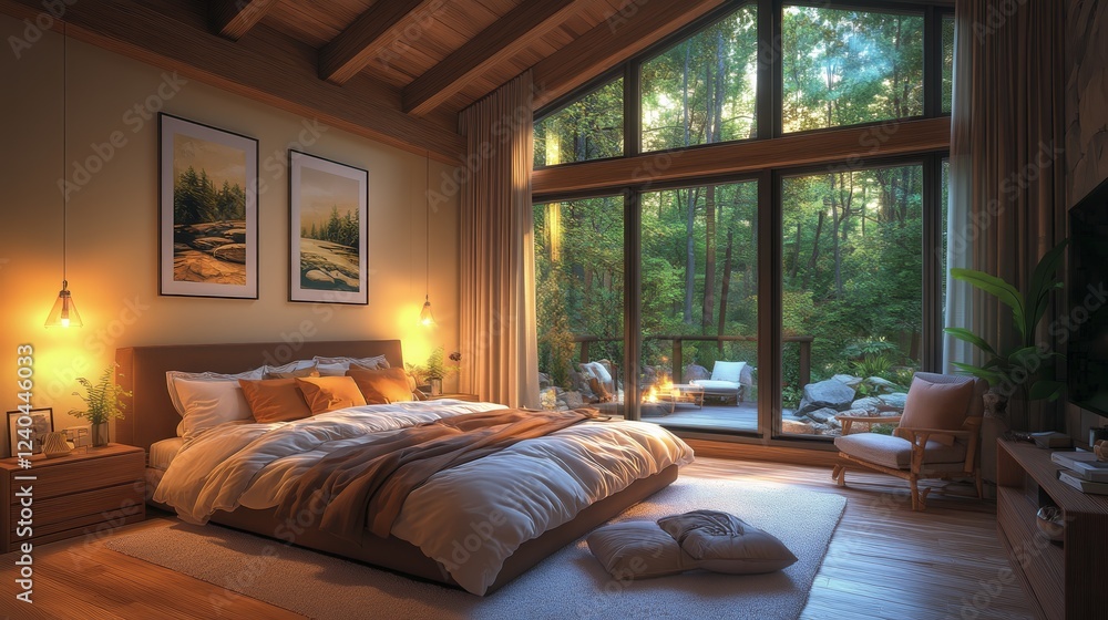 Poster cozy and inviting bedroom featuring a plush bed with soft linens and a bright window allowing natura