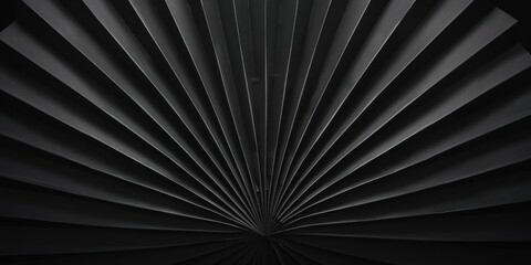 A stark black canvas with clean, minimalist fan shapes, Symmetrical and dynamic design