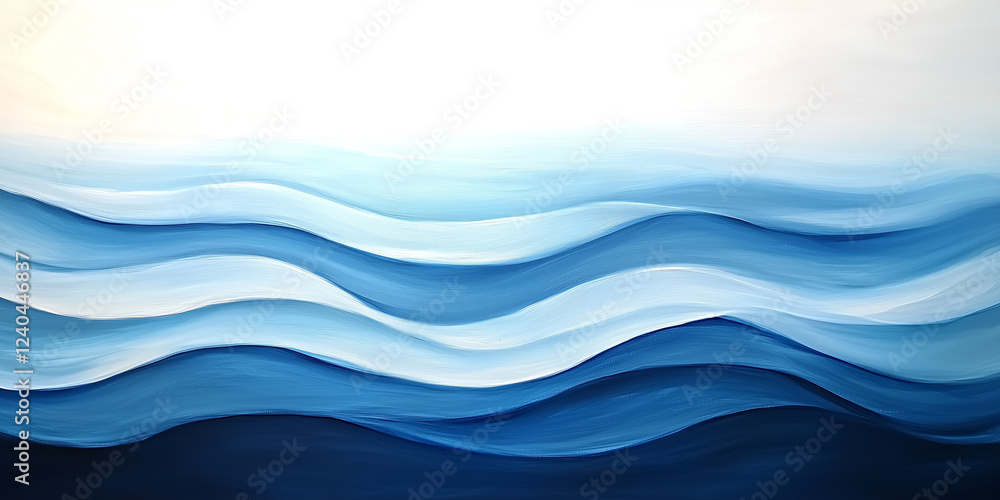 Aufkleber minimalist abstract ocean waves with soft curves and serene gradient of blue tones