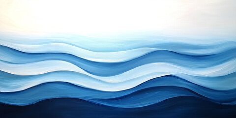 Minimalist abstract ocean waves with soft curves and serene gradient of blue tones