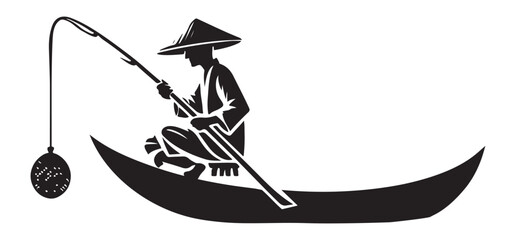 Fisherman in Boat Silhouette Illustration