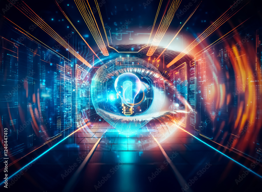 Aufkleber a double exposure image depicts a futuristic eye, symbolizing a new concept and idea of vision. the 