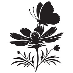 Obraz premium Silhouette of Butterfly on a Cosmos Flower