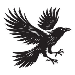 Dynamic Silhouette of a Raven in Mid-Flight