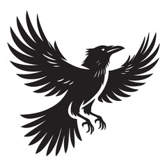 Powerful Flying Crow Silhouette Vector Illustration