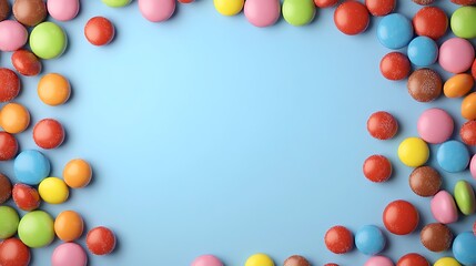 Obraz premium Colorful Candy Spread on Soft Blue Background Creating a Playful and Sweet Atmosphere for Festive Occasions